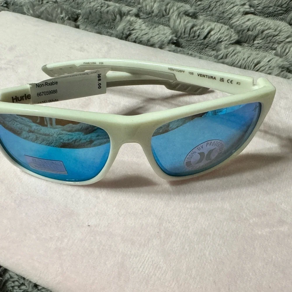 Hurley Ventura Floating Wrap Sunglasses White Frame & Blue Mirror Polarized Lens